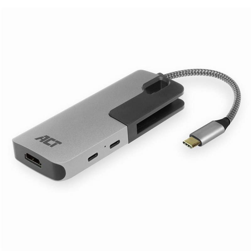 ACT AC7021 USB-C naar HDMI female adapter met PD Pass-Through 4K USB-A  USB-C port kaartlezer