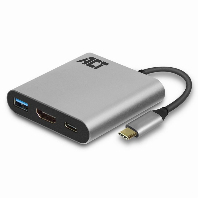 ACT AC7022 USB-C naar HDMI female adapter met PD Pass-Through 60W 4K USB-A