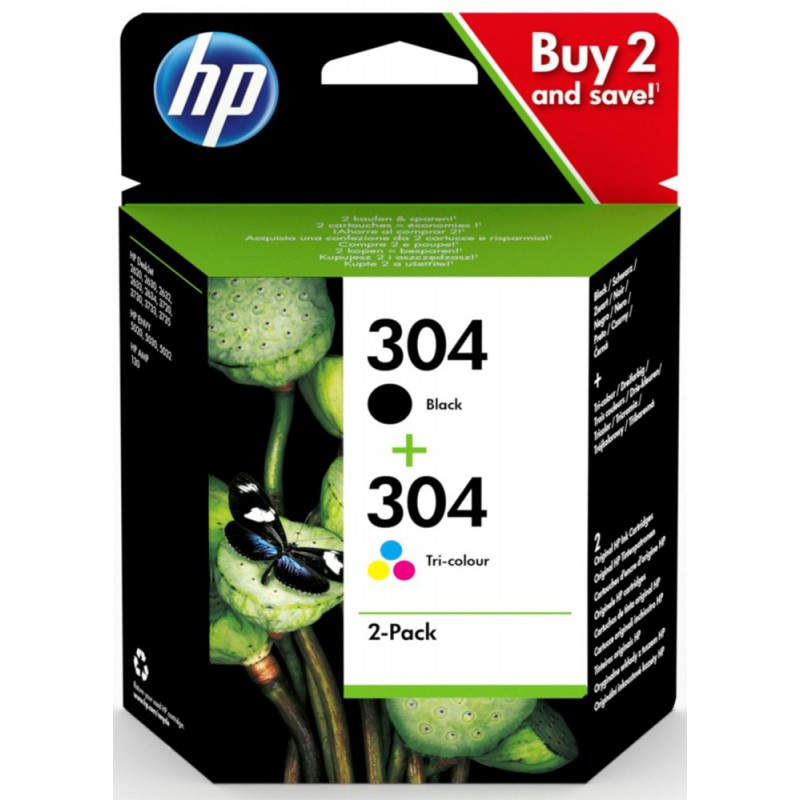 HP 304 originele zwarte/drie-kleuren inktcartridges 2-pack